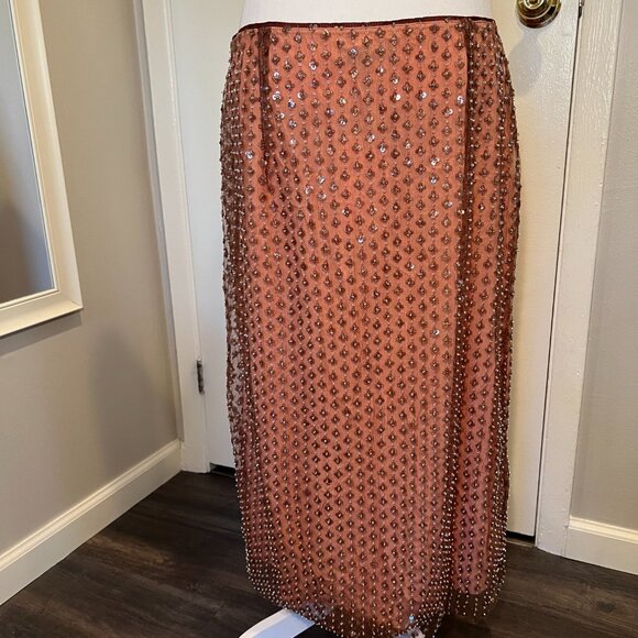 NWT Zara Coral Sequined Chiffon Midi Skirt, Size XL - Picture 11 of 16